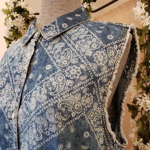 Hippie Laundry Bandana Print Denim Dress / Vest